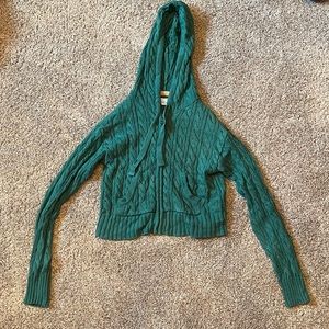 American Eagle, Green, Zip Up, Cable Knit, Hooded Sweater